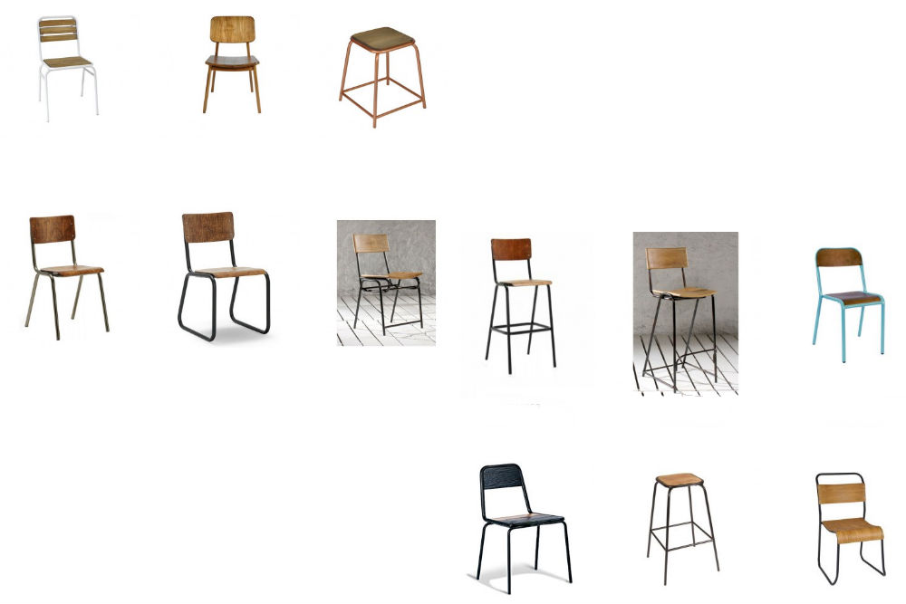 Old school chairs and stools